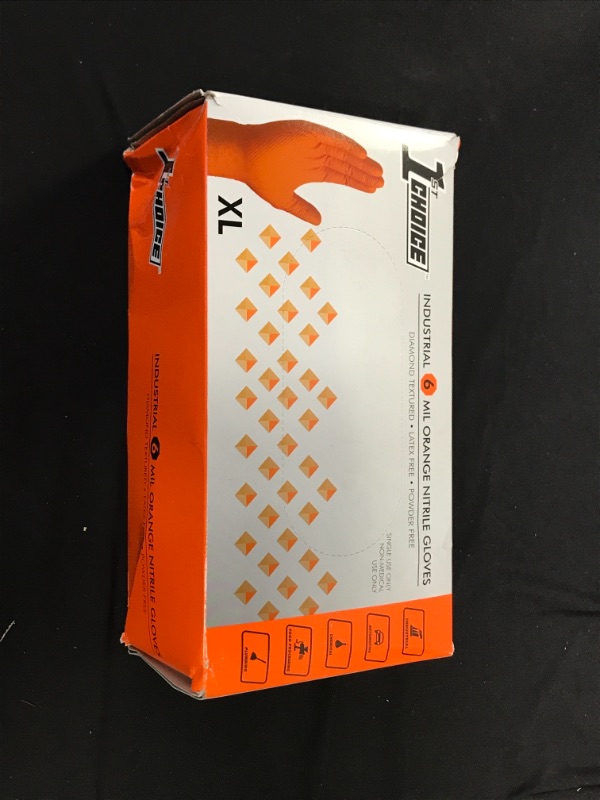 Photo 6 of 1st Choice Orange Nitrile Disposable Gloves, Raised Diamond Texture, Latex-Free, Food-Safe, Auto, Mechanic, Cleaning, SIZE: XL
