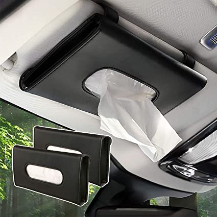 Photo 1 of Car Tissue Holder, Sun Visor Napkin Holder, Tissue Box Holder, PU Leather Tissue Box, Backseat Tissue Purse Case Holder for Car Visor & Backseat (Black X 2Pack)
