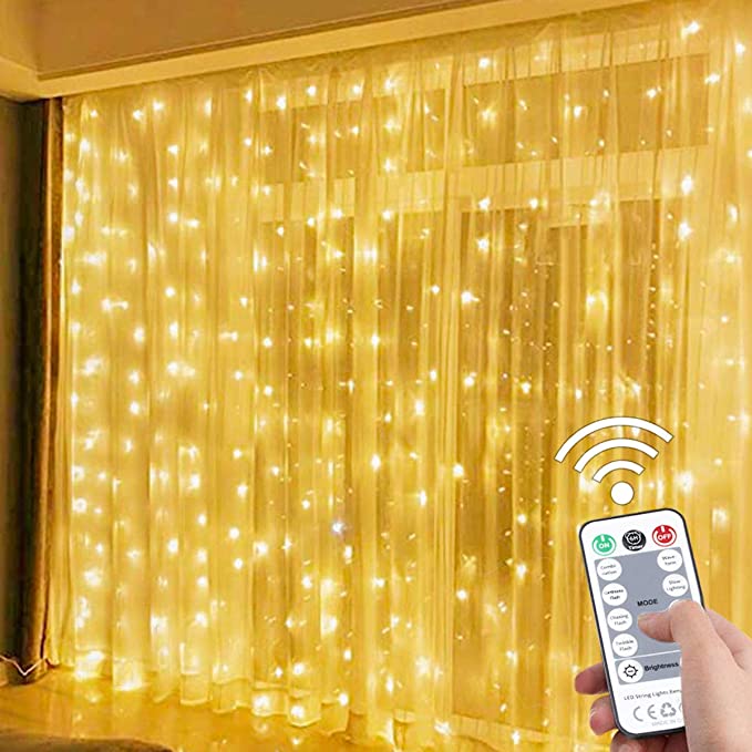 Photo 1 of 300 LED Warm Fairy Curtain Lights for Room,SUWITU 9.8x9.8FT String Lights USB Powered 8 Lighting Modes Bedroom Wall Hanging Twinkle Lights In/Outdoor with Remote Control for Party Backdrop Decorations, color: warm white
