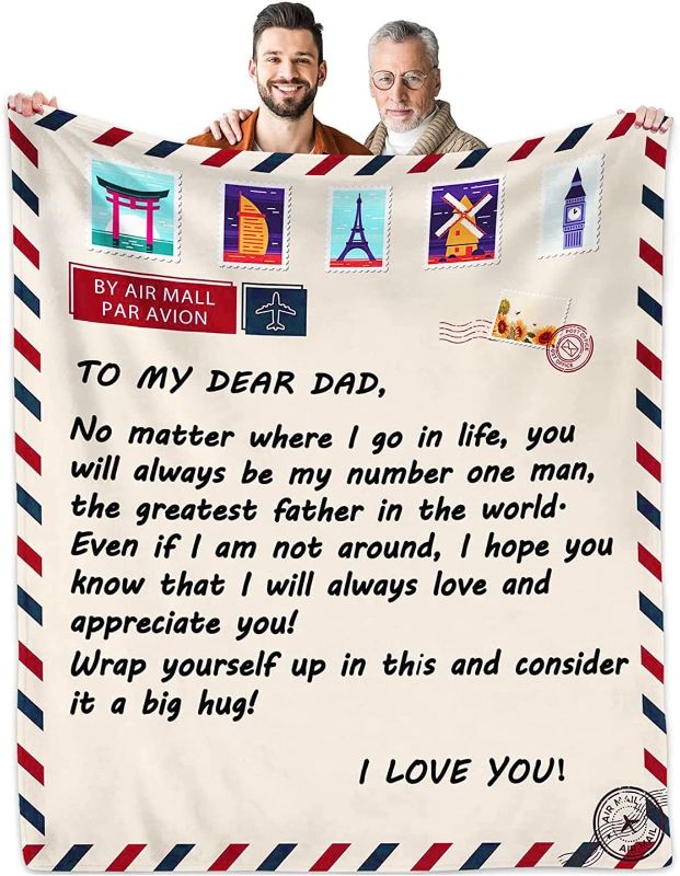 Photo 1 of \Blanket for Dad, Birthday Gifts for Dad from Daughter or Son, Warm Birthday Gifts for Dad, Thanksgiving Christmas Best Dad Hug Gifts for Dads, Father Letter Throw Blanket 80" x 60"