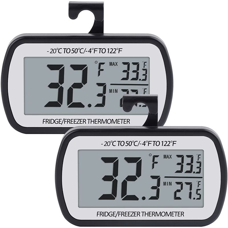 Photo 1 of 
AEVETE Refrigerator Thermometer Digital Fridge Freezer Thermometer with Magnetic Back Large LCD, No Frills Easy to Read (Black-2 Pack)