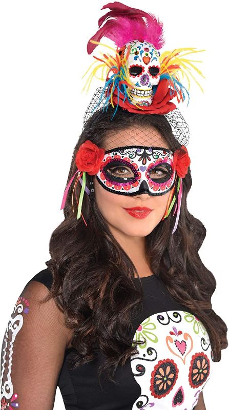 Photo 1 of Amscan 846148 Day of The Dead | Sugar Skull Couture Headband, Adult One Size, Black
