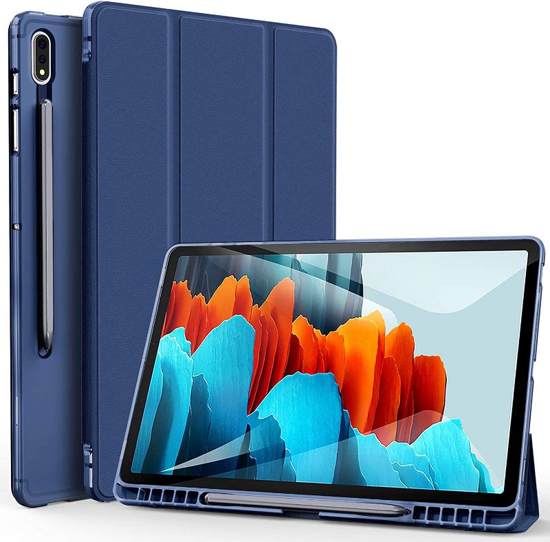 Photo 1 of Supveco Samsung Galaxy Tab S7 11 Inch Case 2020[SM-T870/T875/T878], with S Pen Holder Slim Lightweight Trifold Stand Smart Case, Soft Transparent Back Shell for Samsung Tab S7 11''(Dark Blue)
