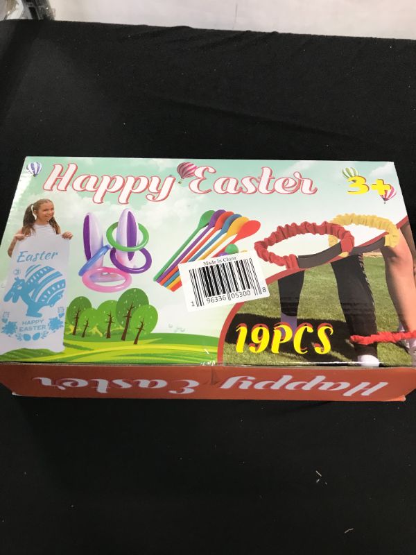 Photo 3 of 4 Players Easter Outdoor Party Games for kids and Family - Potato Sack Race Jumping Bags, Legged Relay Race Bands, Egg and Spoon Race and Inflatable Bunny Ring Toss Games - Easter Eggs Hunt, Easter Party Supplies
--FACTORY SEALED ---