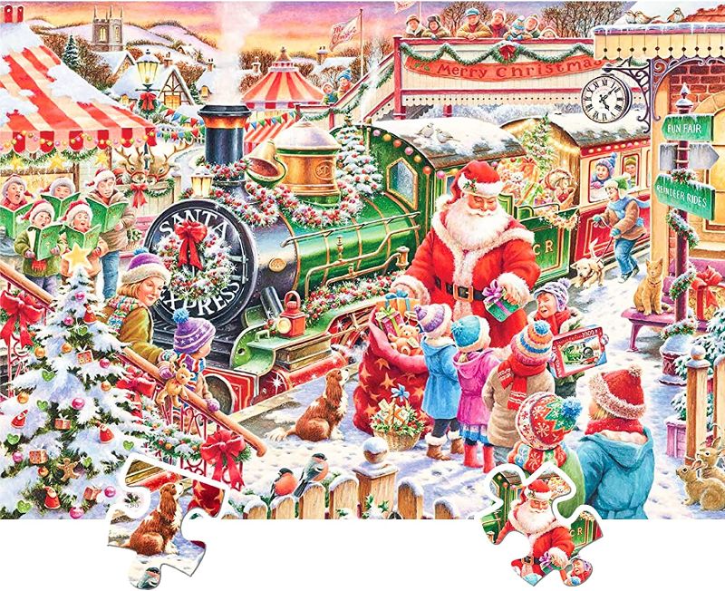 Photo 1 of Christmas Jigsaw Puzzles 1000 Piece for Adults Kids Family - The Santa Express Puzzle - Christmas Puzzle Gift for Kids Teens
