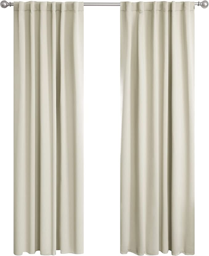 Photo 1 of Amazon Brand -Pinzon Thermal Insulated Rod Pocket and Back Tab Blackout Curtains Light Beige 