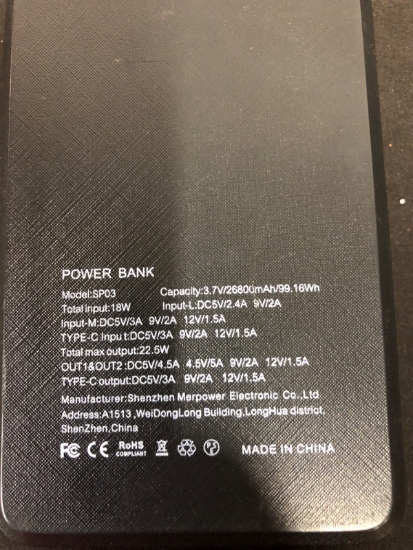 Photo 3 of Portable Charger Power Bank, 18W PD QC 3.0 Fast Charger Battery Pack 3 High Speed Outputs 26800mAh Battery Bank,External Battery USB C w/LED Display 3 Inputs Lightning Phone Charger for iPhone Android