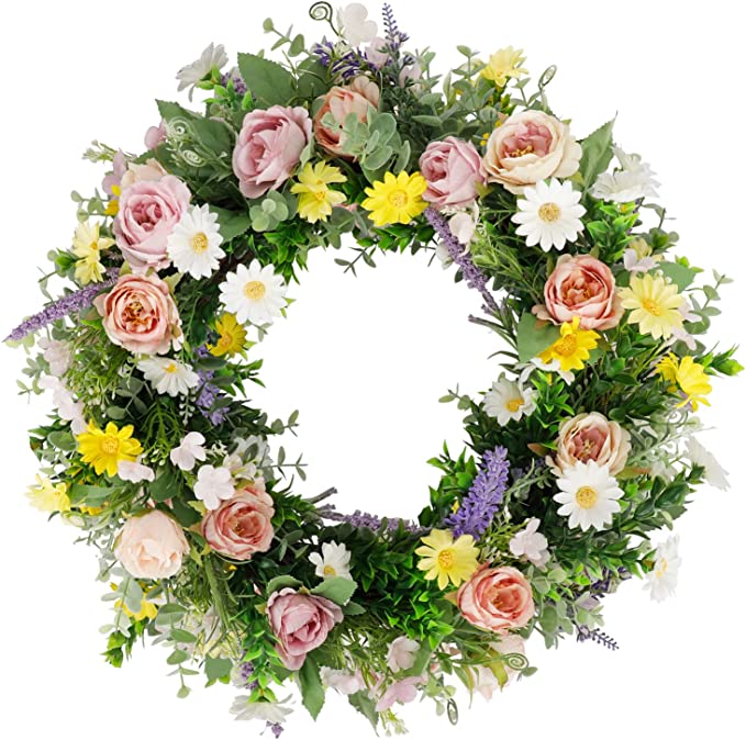 Photo 1 of CEWOR Fall Wreath 15 Inch, Artificial Rose Wreath, Lavender Fall Door Wreath for Front Door, Summer Floral Wreath for Halloween Porch Indoor Outdoor Home Decor