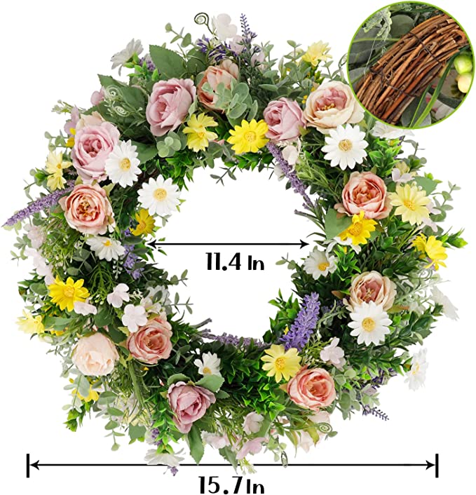 Photo 2 of CEWOR Fall Wreath 15 Inch, Artificial Rose Wreath, Lavender Fall Door Wreath for Front Door, Summer Floral Wreath for Halloween Porch Indoor Outdoor Home Decor