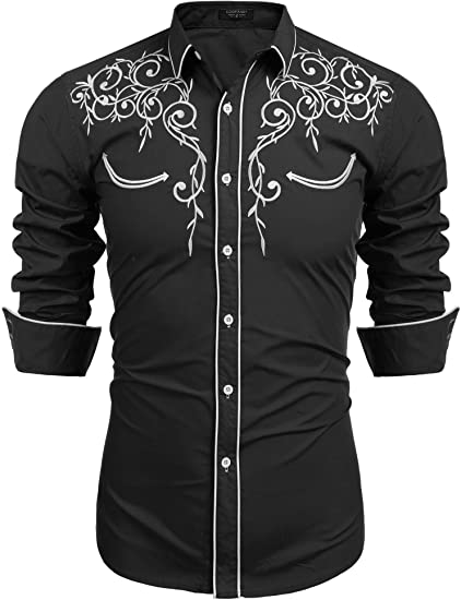 Photo 1 of COOFANDY Men's Long Sleeve Embroidered Shirt Slim Fit Casual Button Down Shirts--Size M