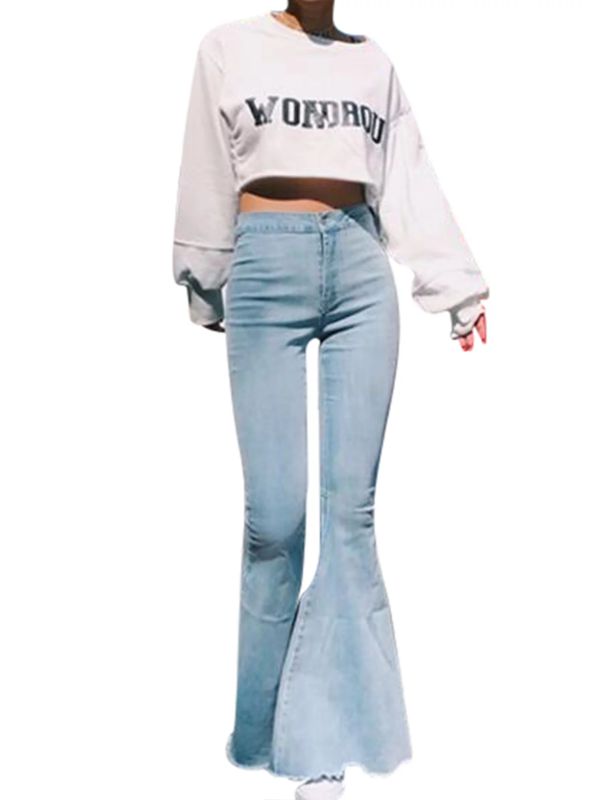 Photo 1 of  Women Denim Flare Jeans Skinny Pants High Waist Stretch Jeans Lady Vintage Wide Leg Pencil Jeans Women Casual Jeans--Size 2832