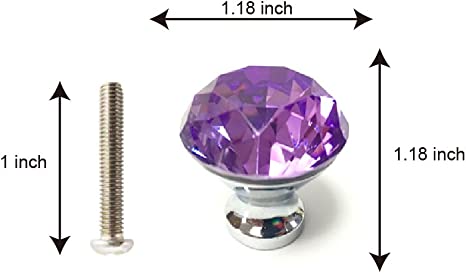 Photo 2 of ANJUU 10 Pcs 30mm Diamond Shaped Silver Plated Crystal Glass Knobs with Screws, Drawer Knob, Pull Handle Used for Kitchen, Dresser, Door, Cupboard (Purple)
