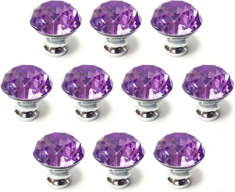 Photo 1 of ANJUU 10 Pcs 30mm Diamond Shaped Silver Plated Crystal Glass Knobs with Screws, Drawer Knob, Pull Handle Used for Kitchen, Dresser, Door, Cupboard (Purple)