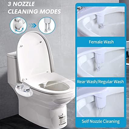 Photo 2 of Bidet Toilet Seat Attachment with Self Cleaning Dual Nozzle Nebulastone Non-Electric Bidet Spray with Adjustable Pressure Control for Sanitary and Feminine Wash,Easy to Install (White)
