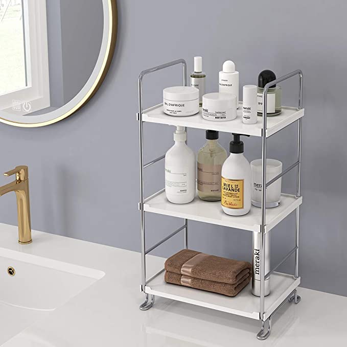 Photo 1 of 3-Tier Bathroom Countertop Storage Organizer Cosmetic Makeup Vanity Tray Kitchen Spice Rack Standing Shelf, Silver
