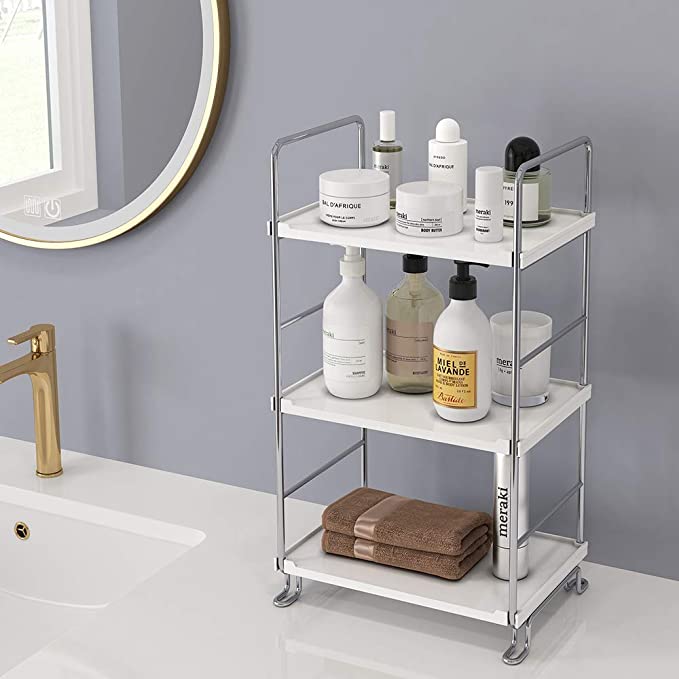 Photo 1 of 3-Tier Bathroom Countertop Storage Organizer Cosmetic Makeup Vanity Tray Kitchen Spice Rack Standing Shelf, Silver
