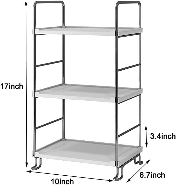 Photo 2 of 3-Tier Bathroom Countertop Storage Organizer Cosmetic Makeup Vanity Tray Kitchen Spice Rack Standing Shelf, Silver
