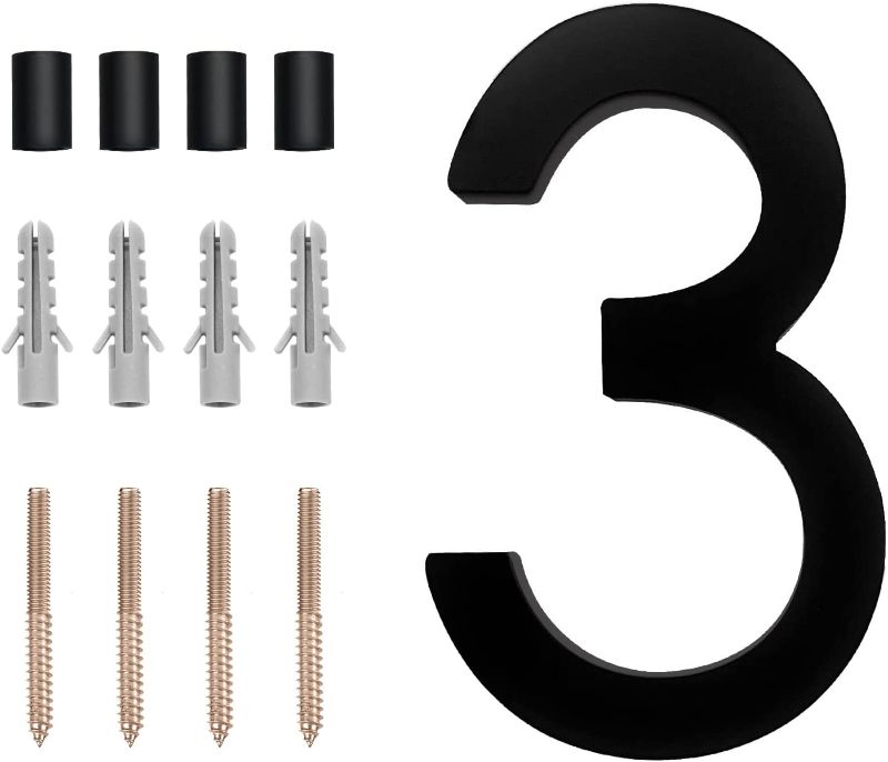 Photo 1 of 5 inch Floating House Number, Modern House Numbers, for Outdoor Mailbox Yard Home Wall DoorGarage Gate with Nail Kit, Coated Black, 911 Visibility Signage (3)(2 PACKS)