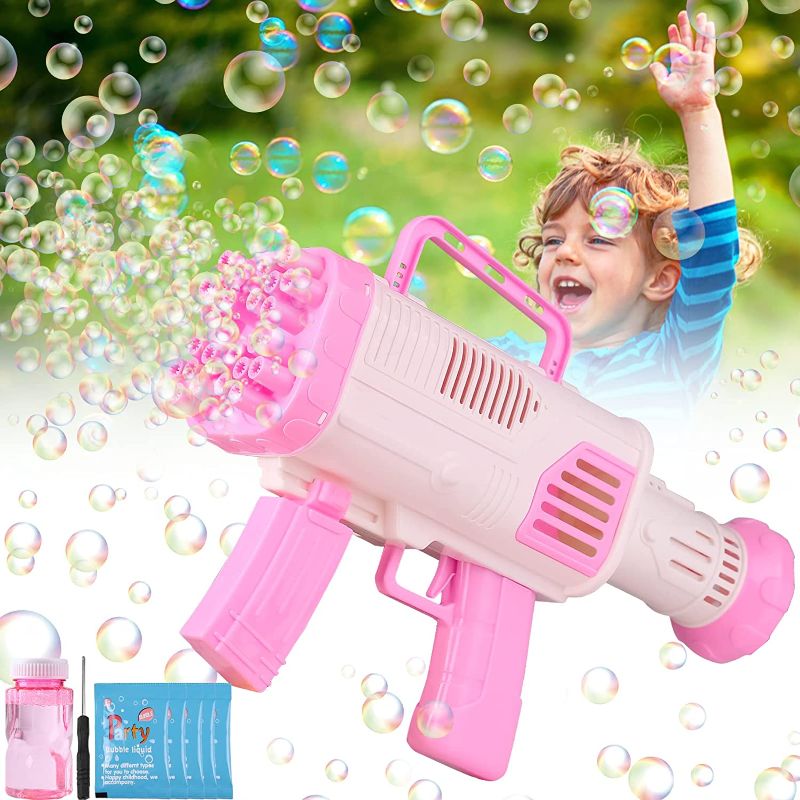 Photo 1 of Big Rocket Bubble Gun Machine 5000+ Bubbles per Min, Electric Blower Mover Maker Water Toy, Best Birthday Gift in Indoor Outdoor Party Wedding Summer for Kids Girls Boys Toddler Adults Pink