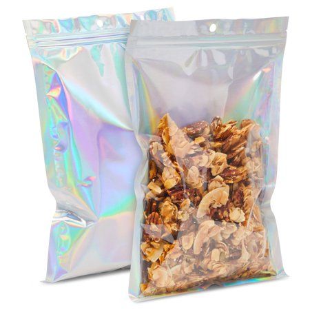 Photo 1 of 100 Pack Large Holographic Bags 8 X 12 in, Smell Proof Resealable Pouch for Snack Candy Small Business