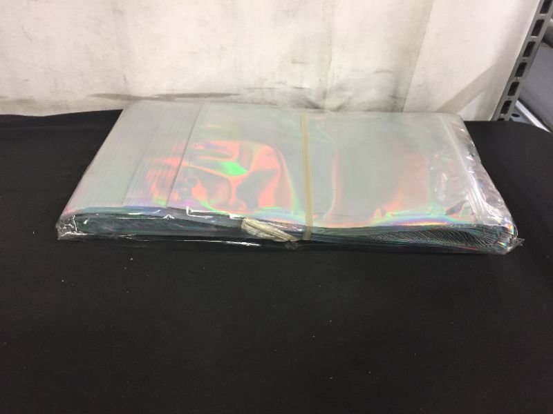 Photo 2 of 100 Pack Large Holographic Bags 8 X 12 in, Smell Proof Resealable Pouch for Snack Candy Small Business