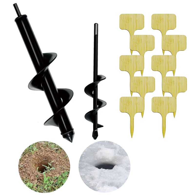 Photo 1 of Auger Drill Bit for Planting, Garden Auger Post Hole Digger for Bulbs, Potted Plants, Vegetables and Bench Umbrellas, 3 x 12 Inch & 1.6 x 9 Inch Auger Spiral Drill Bit for 3/8 Inch Hex Drill, 2 Packs
, FACTORY SEALED 
