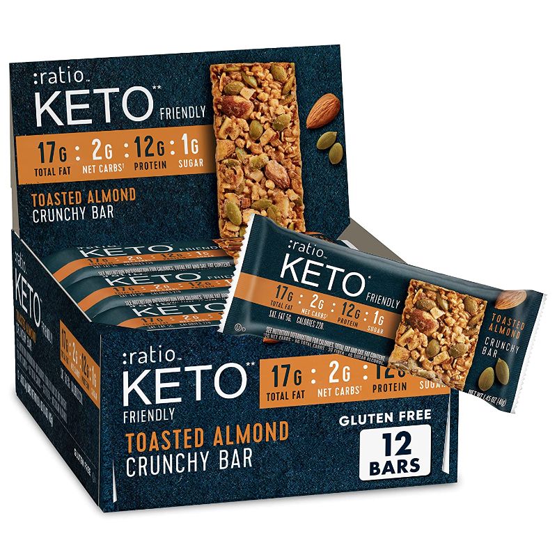 Photo 1 of :ratio KETO Friendly Crunchy Bars, Toasted Almond, Gluten Free Snack, 1.45 oz, 12 ct, EXP 09/19/22
