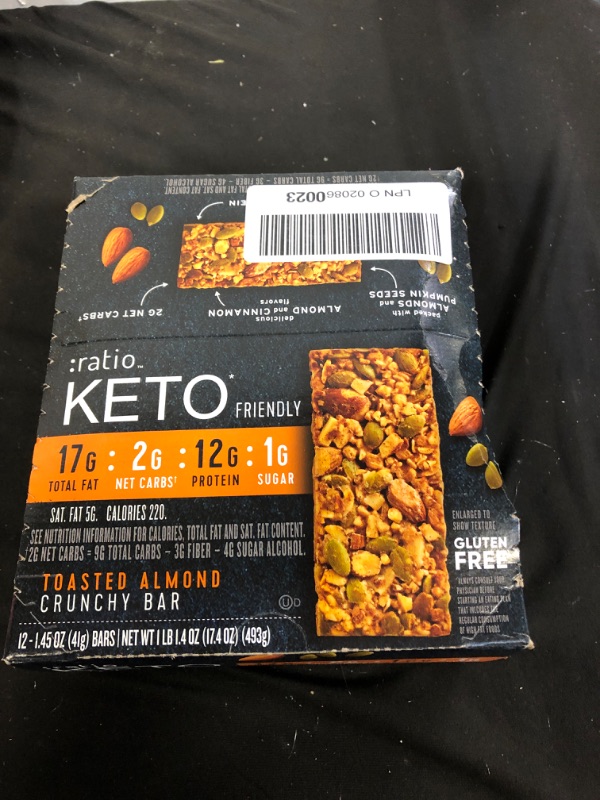Photo 2 of :ratio KETO Friendly Crunchy Bars, Toasted Almond, Gluten Free Snack, 1.45 oz, 12 ct, EXP 09/19/22
