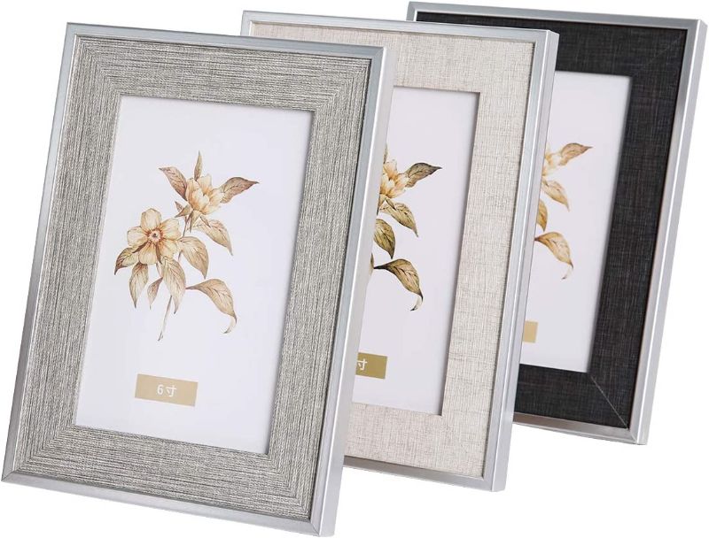 Photo 1 of 3 Pack 4x6" Picture Frame for Table Top and Wall Mounting, Photo Display, Black Grey and Ivory
, FACTORY SEALED 