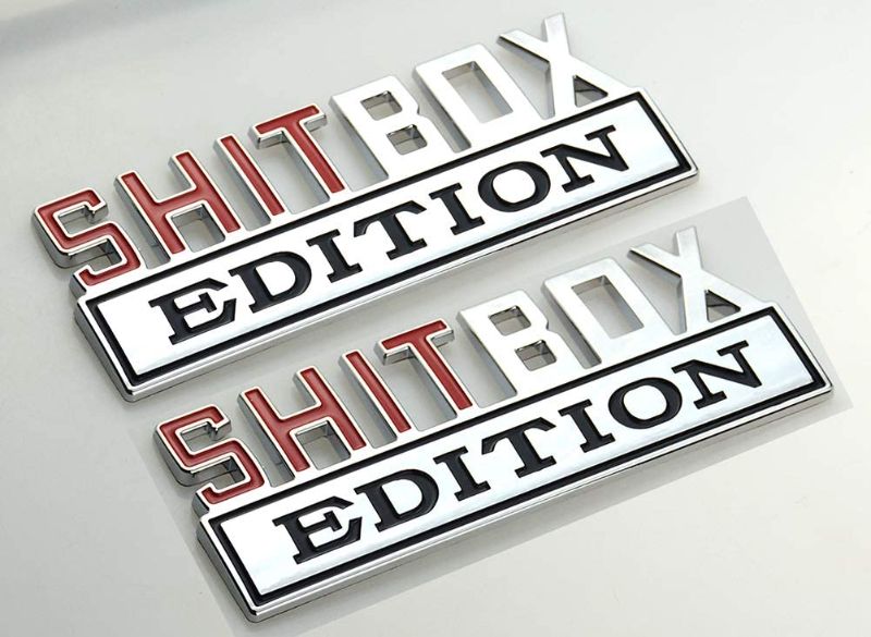 Photo 1 of 2Pc Big Size SHITBOX Edition Emblem 3D Badge Nameplate Decal Stickers Replacement for GMC Chevy Silverado 150 250 350 Car Truck (Chrome Red)
