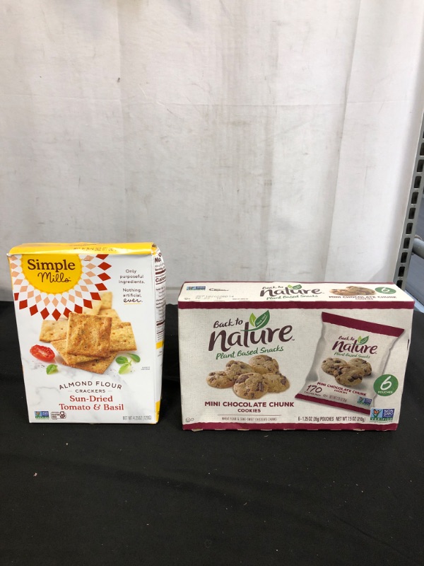 Photo 3 of 2 PC LOT, Back to Nature Cookies, Non-GMO Mini Chocolate Chunk, 6 Count & Cookies, Non-GMO Chocolate Chunk, 9.5 Ounce (Packaging May Vary) EXP 09/10/22,Simple Mills Almond Flour Crackers, Sundried Tomato & Basil - Gluten Free, Vegan, Healthy Snacks, Plant