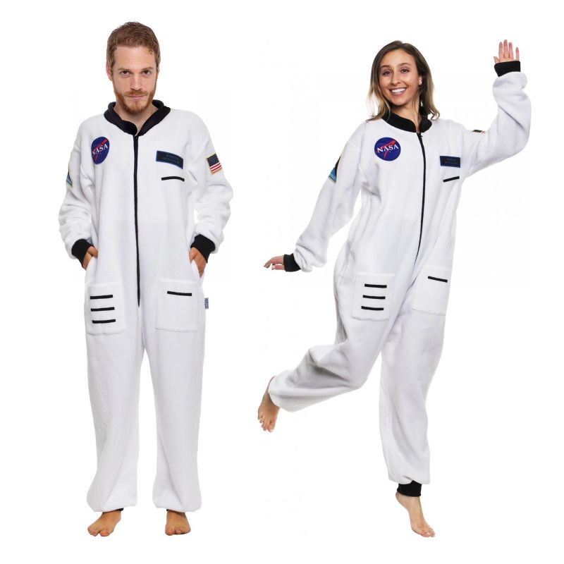 Photo 1 of Astronaut Slim Fit Unisex Costume Pajamas - One Piece Plush Novelty Spacesuit Costume Jumpsuit By FUNZIEZ! (White, x Large)
