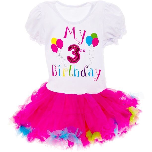 Photo 1 of Baby Girls Birthday Outfit - Its My Birthday Printed Tutu Dress for Toddlers by Silver Lilly (Multi Color, 3 Year Old)
