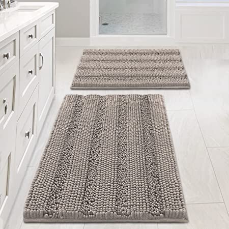 Photo 1 of 2 Piece Bathroom Set Non Slip Thick Shaggy Chenille Bathroom Rugs Soft Bath Mats for Bathroom Extra Absorbent Floor Mats Bath Rugs Set for Kitchen/Living Room (20" x 32"/17" x 24", Taupe)
