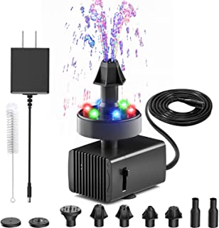 Photo 1 of 24-Hours Working Bird Bath Fountains Pump, Jutai Adjustable Quiet Water Pump with LED Lights for Birdbath,Garden,Small Fish Tank,Pond - with 7 Nozzles,16.4Ft Power Cord and Adapter Included(Colorful)
