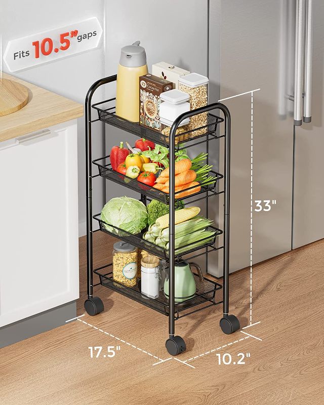Photo 2 of 4-Tier Mesh Wire Rolling Cart Multifunction Utility Cart Metal Kitchen Storage Cart ---damage package 