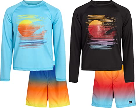 Photo 1 of Big Chill Boys' Rash Guard Set - 4-Piece UPF 50+ Long Sleeve Swim Shirt and Trunks Swimsuit Set ( SIZE 14 Big Boy)
