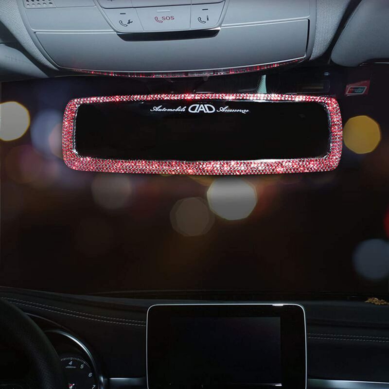 Photo 1 of Siyibb Bling Rhinestones Car Rearview Mirror for Girls Auto Accessories (Red)
