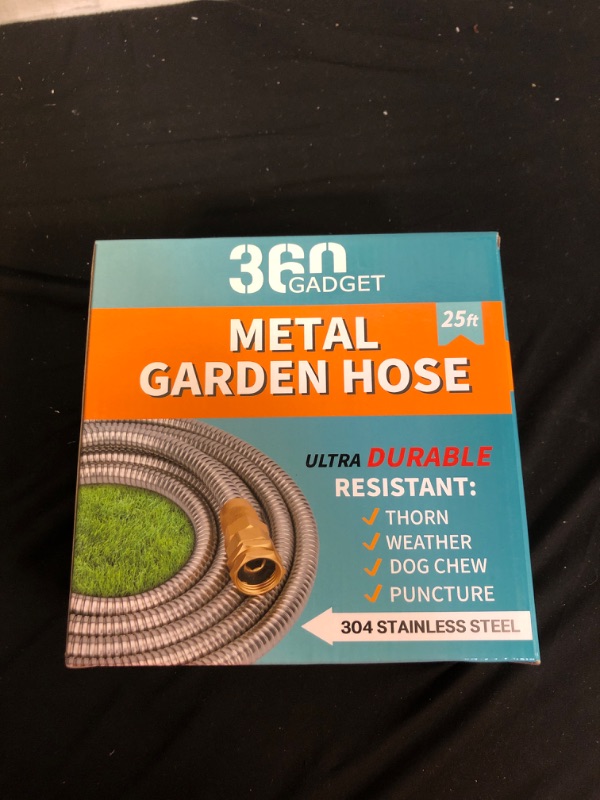 Photo 3 of 360Gadget Metal Garden Hose - 25ft Heavy Duty Stainless Steel Water Hose with 8 Function Sprayer & Metal Fittings, Flexible, Lightweight, No Kink, Puncture Proof Hose for Yard, Outdoors, Rv

