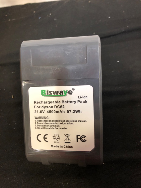 Photo 3 of Biswaye 21.6V 4.5Ah V6 Lithium Battery Replacement for Dyson DC62 DC59 DC58 SV03 SV04 SV09 V6 Animal Motorhead V6 Slim V6 Absolute V6 Fluffy Vacuum Battery, with 2 Filters
