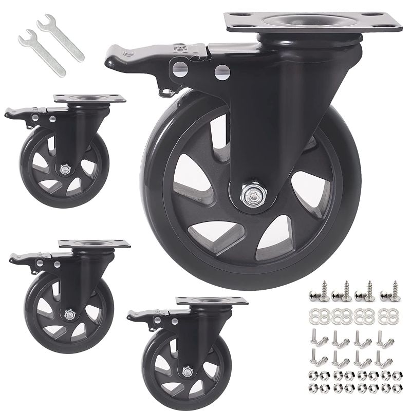 Photo 1 of 5 Inch Caster Wheels 1800lbs,4 Pack Heavy Duty Plate Casters with Double Ball Bearings,Premium Polyurethane Swivel Caster Wheels for Cart,Furniture,Workbench?16pcs Screws Included)…
