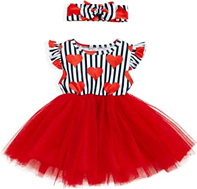 Photo 1 of 3T-4T ZOELNIC Toddler Baby Girls Valentine's Day Dress Stripe Heart Print Princess Dress Sundress Outfits