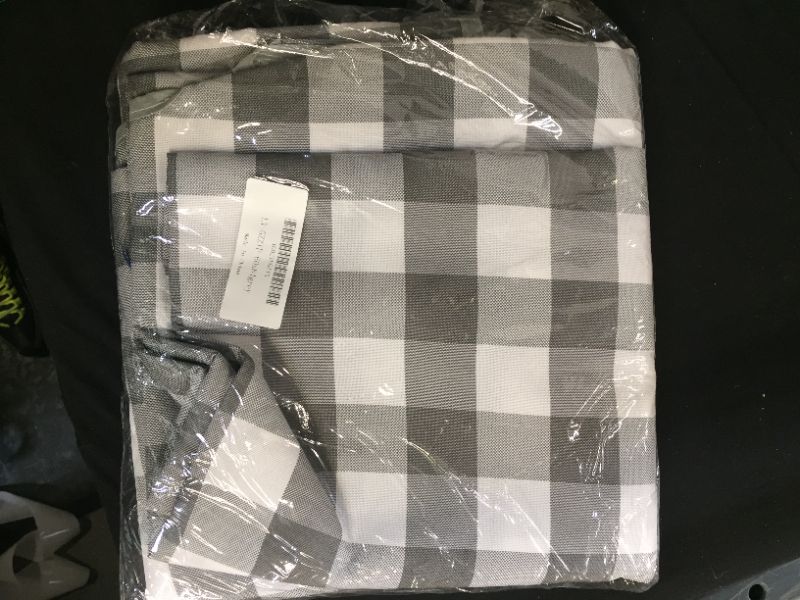 Photo 2 of LUSHVIDA Checkered Table Cover Outdoor and Indoor Tablecloth - Washable Waterproof Wrinkle Free Table Cloth with Zipper and Umbrella Hole for Spring/ Summer/ Party/ Picnic/ BBQS/ Patio 60x84 inch Grey