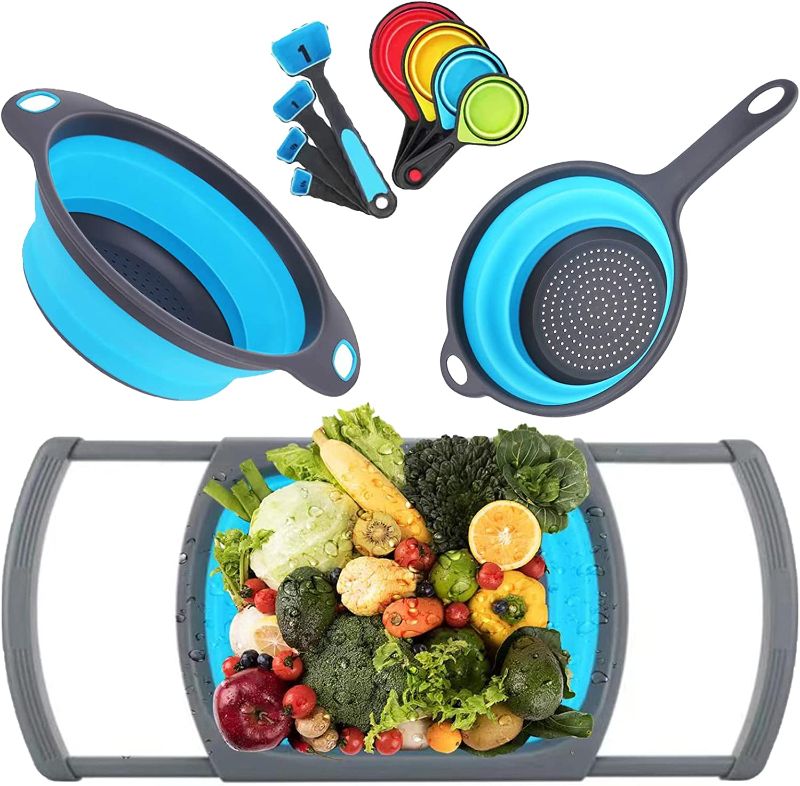 Photo 1 of 11 Pack Collapsible Colander Strainers and Colanders & Food Strainer Pasta/Vegetable/Fruit Kitchen Mesh Strainers with Extendable Handle?Blue?