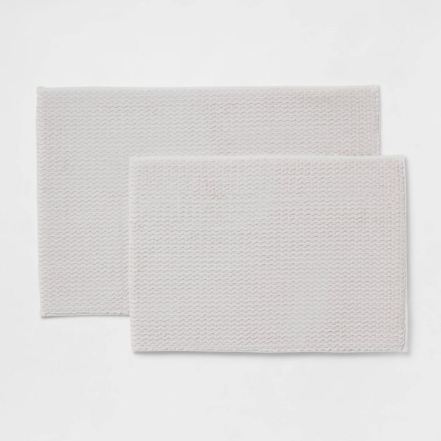 Photo 1 of 2pk Fuzzy Foam Bath Rug - Threshold™---30 Inches (L) x 20 Inches (W)
 and  1 --  24 Inches (L) x 17 Inches (W)


