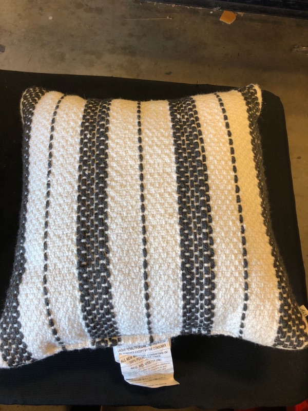Photo 2 of 18" X 18" Bold Stitch Stripe Indoor/Outdoor Throw Pillow Dark Gray - Hearth & Hand™ with Magnolia
