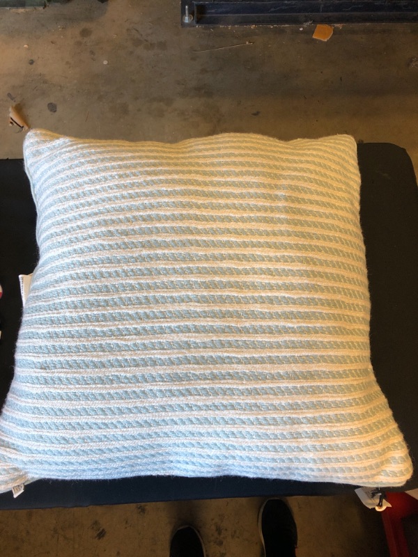 Photo 2 of 24" X 24" Ticking Stripe Indoor/Outdoor Square Throw Pillow - Hearth & Hand™ with Magnolia
