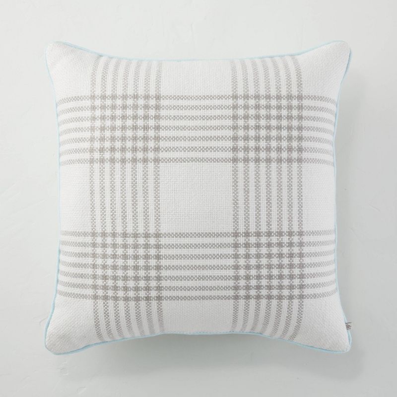 Photo 1 of 24" X 24" Plaid Indoor/Outdoor Square Throw Pillow /Cream - Hearth & Hand™ with Magnolia

