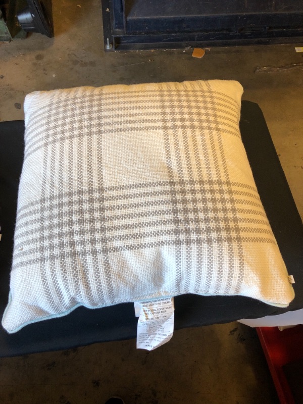 Photo 2 of 24" X 24" Plaid Indoor/Outdoor Square Throw Pillow /Cream - Hearth & Hand™ with Magnolia

