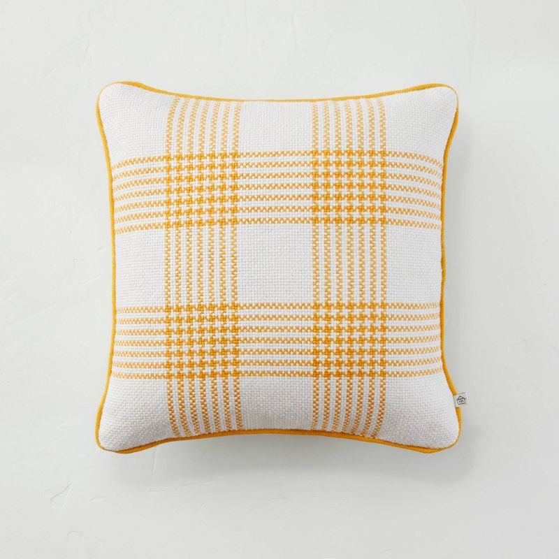 Photo 1 of 18" X 18" Plaid Indoor/Outdoor Square Throw Pillow /Cream - Hearth & Hand™ with Magnolia
